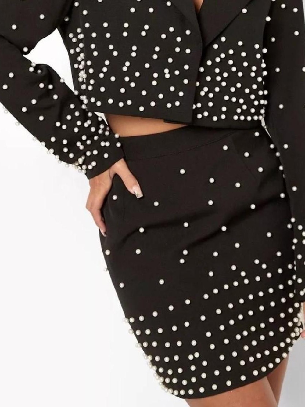 Pearl-Stud Blazer/Skirt Set - Picture 4 of 10